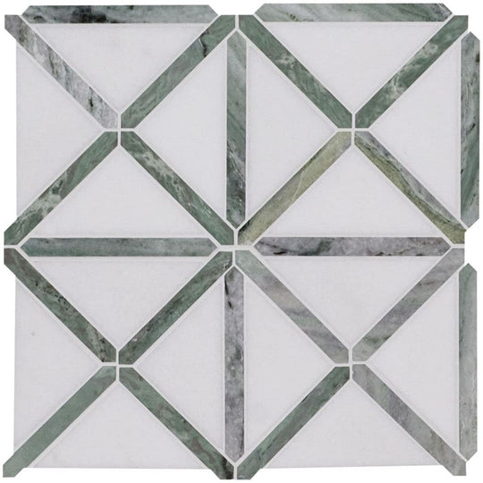 MS International 12" x 12" Verdant Green Polished Geometric Marble Mosaic
