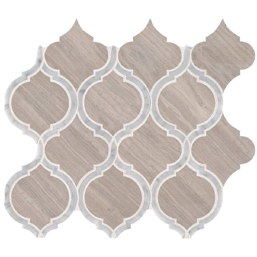 MS International 10.89" x 12.8" White Quarray Savona Polished Arabesque Marble Mosaic