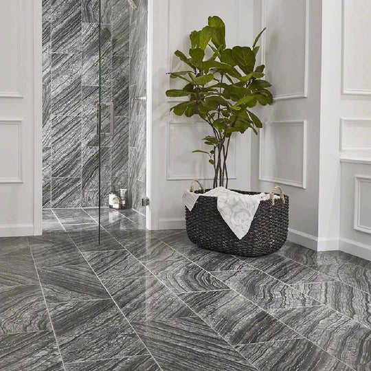 MS International 12" x 24" Black Oak Polished Marble Tile