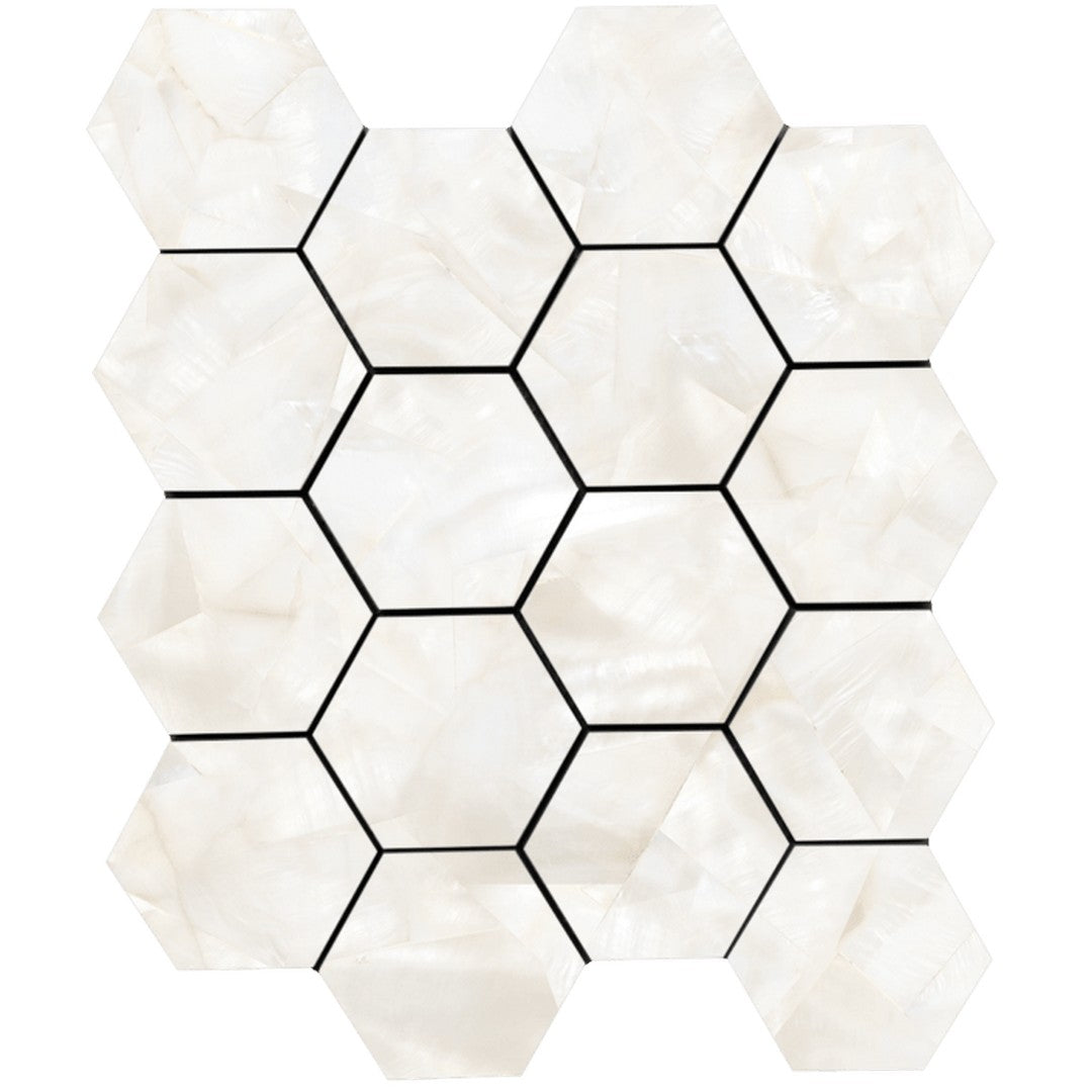 Tesoro 11.75" x 10.25" Mother Of Pearl Rectified Polished 3" Hexagon Porcelain Mosaic
