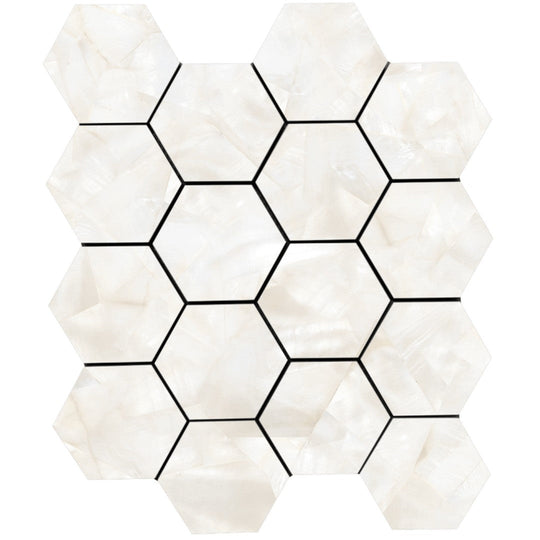 Tesoro 11.75" x 10.25" Mother Of Pearl Rectified Polished 3" Hexagon Porcelain Mosaic