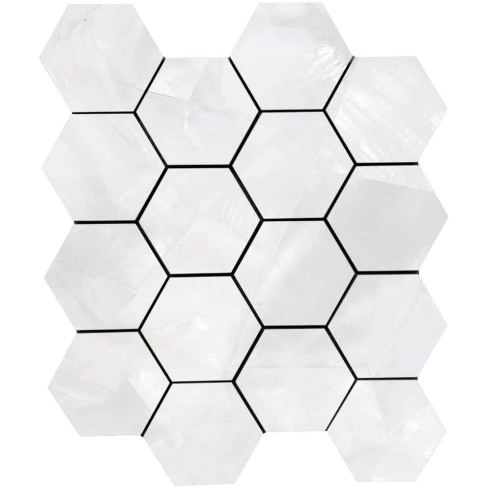 Tesoro 11.75" x 10.25" Mother Of Pearl Rectified Matte 3" Hexagon Porcelain Mosaic
