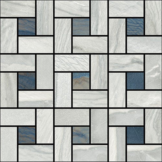 Happy Floors 12" x 12" Macaubas Interlocking Mixed Porcelain Pinwheel Mosaic