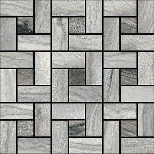 Happy Floors 12" x 12" Macaubas Interlocking Mixed Porcelain Pinwheel Mosaic