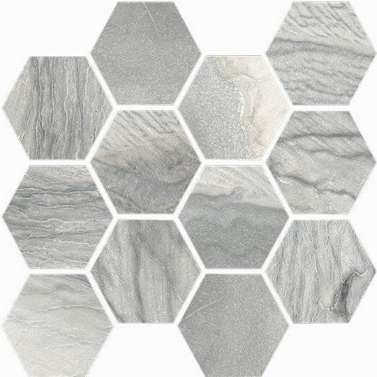 Happy Floors 12" x 14" Macaubas Interlocking Natural Porcelain Hexagon Mosaic