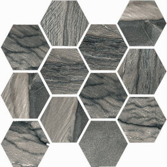Happy Floors 12" x 14" Macaubas Interlocking Natural Porcelain Hexagon Mosaic