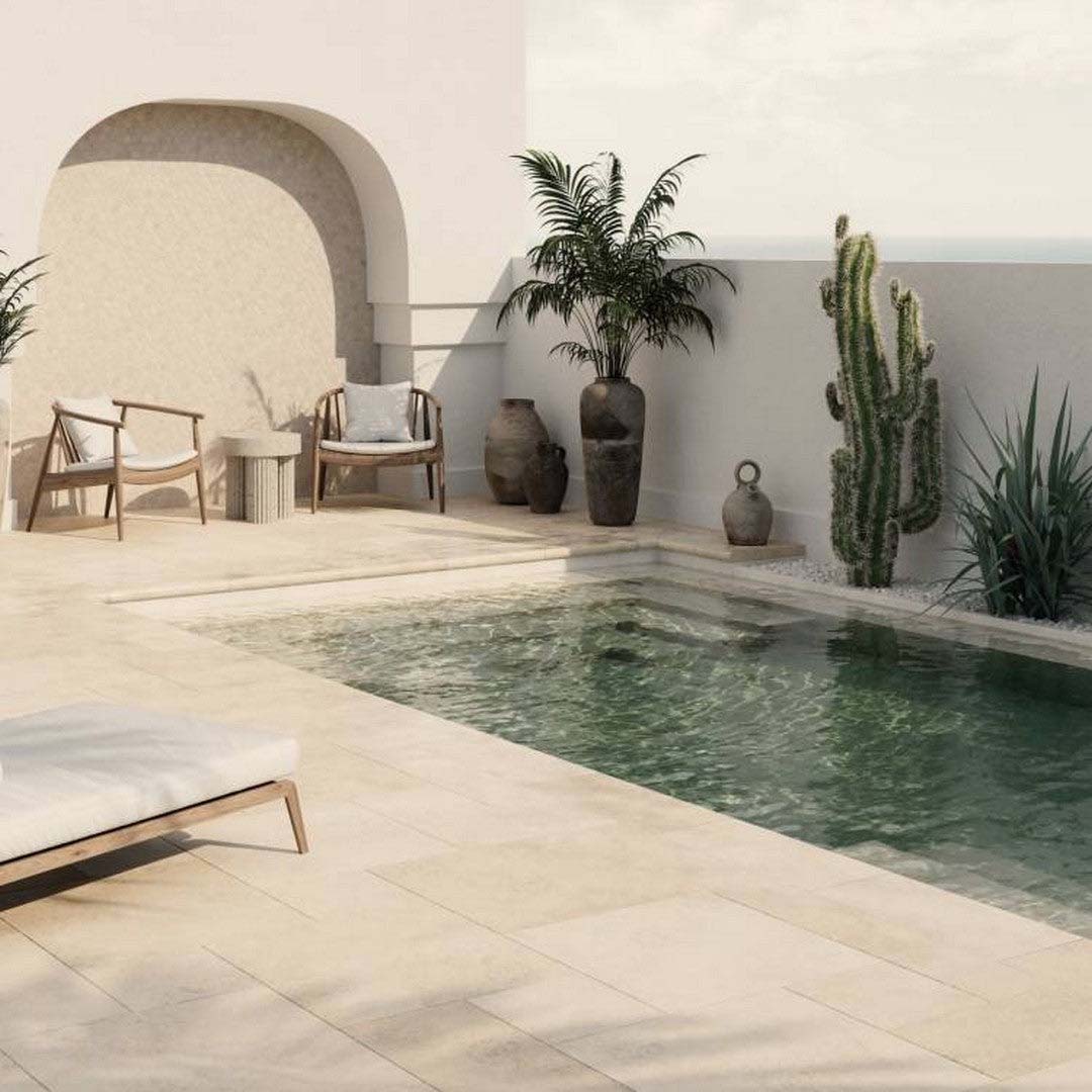 Bedrosians Travertine 12" x 24" Tumbled 3cm Bullnose Edge Pool Coping