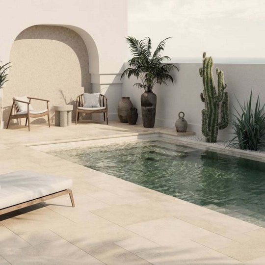 Bedrosians Travertine 12" x 24" Tumbled 3cm Bullnose Edge Pool Coping
