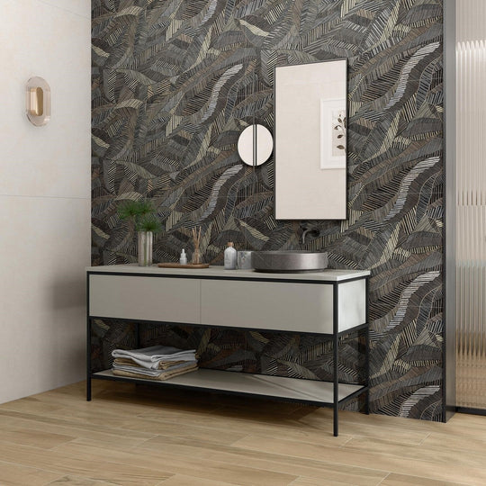 Tesoro-24-x-48-Tinsel-Rectified-Glossy-Porcelain-Leaf-Wall-Tile-Brown