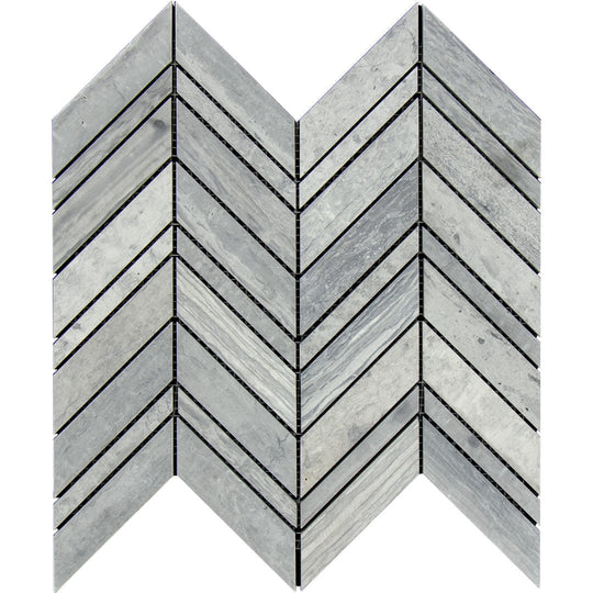 Tesoro 10.5" x 10.25" Haisa Blue Honed & Polished Natural Stone Chevron Mosaic