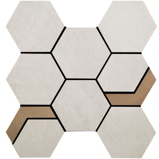 Crossville 11" x 12" Native Metal Unpolished Porcelain 2" Hexagon Mixed Mosaic