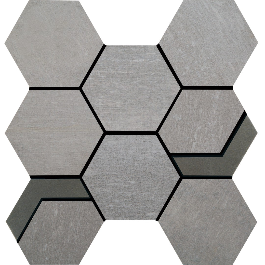 Crossville 11" x 12" Native Metal Unpolished Porcelain 2" Hexagon Mixed Mosaic