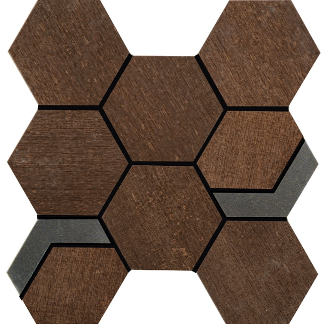 Crossville 11" x 12" Native Metal Unpolished Porcelain 2" Hexagon Mixed Mosaic