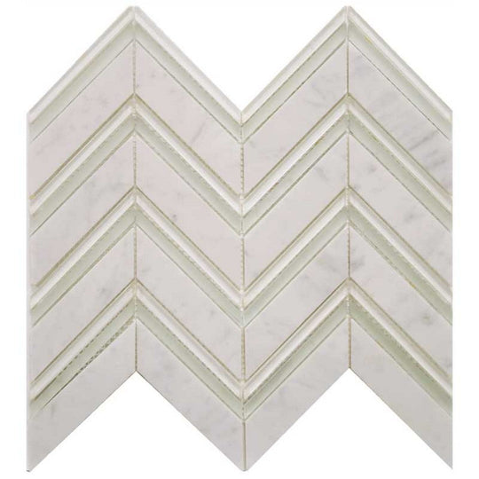 Maniscalco Studio Cafe 11" x 13.5" Glass & Stone Water Jet Chevron Mosaic