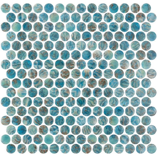 Tesoro 11" x 11" Vanguard Interlocking Penny Round Glass Mosaic
