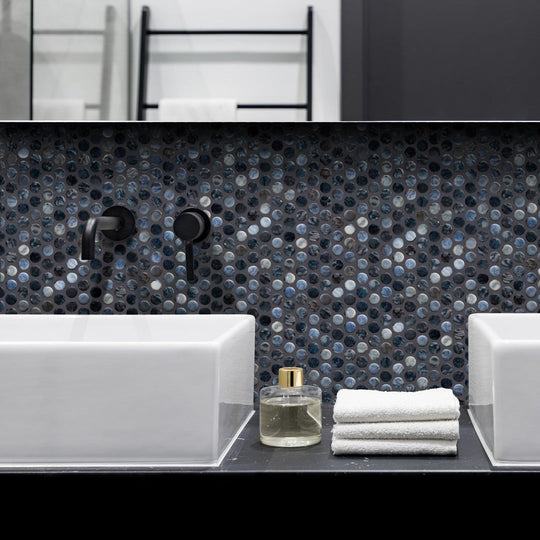 Tesoro-11-x-11-Vanguard-Interlocking-Penny-Round-Glass-Mosaic-Arrecife-Grey