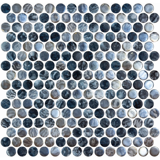 Tesoro 11" x 11" Vanguard Interlocking Penny Round Glass Mosaic