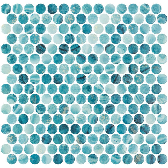 Tesoro 11" x 11" Vanguard Interlocking Penny Round Glass Mosaic