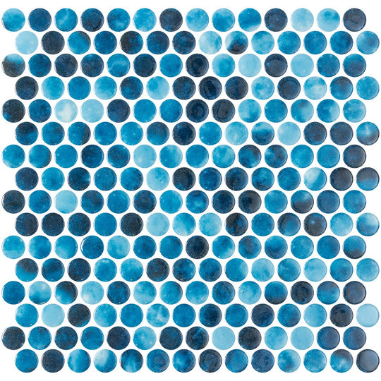 Tesoro 11" x 11" Vanguard Interlocking Penny Round Glass Mosaic