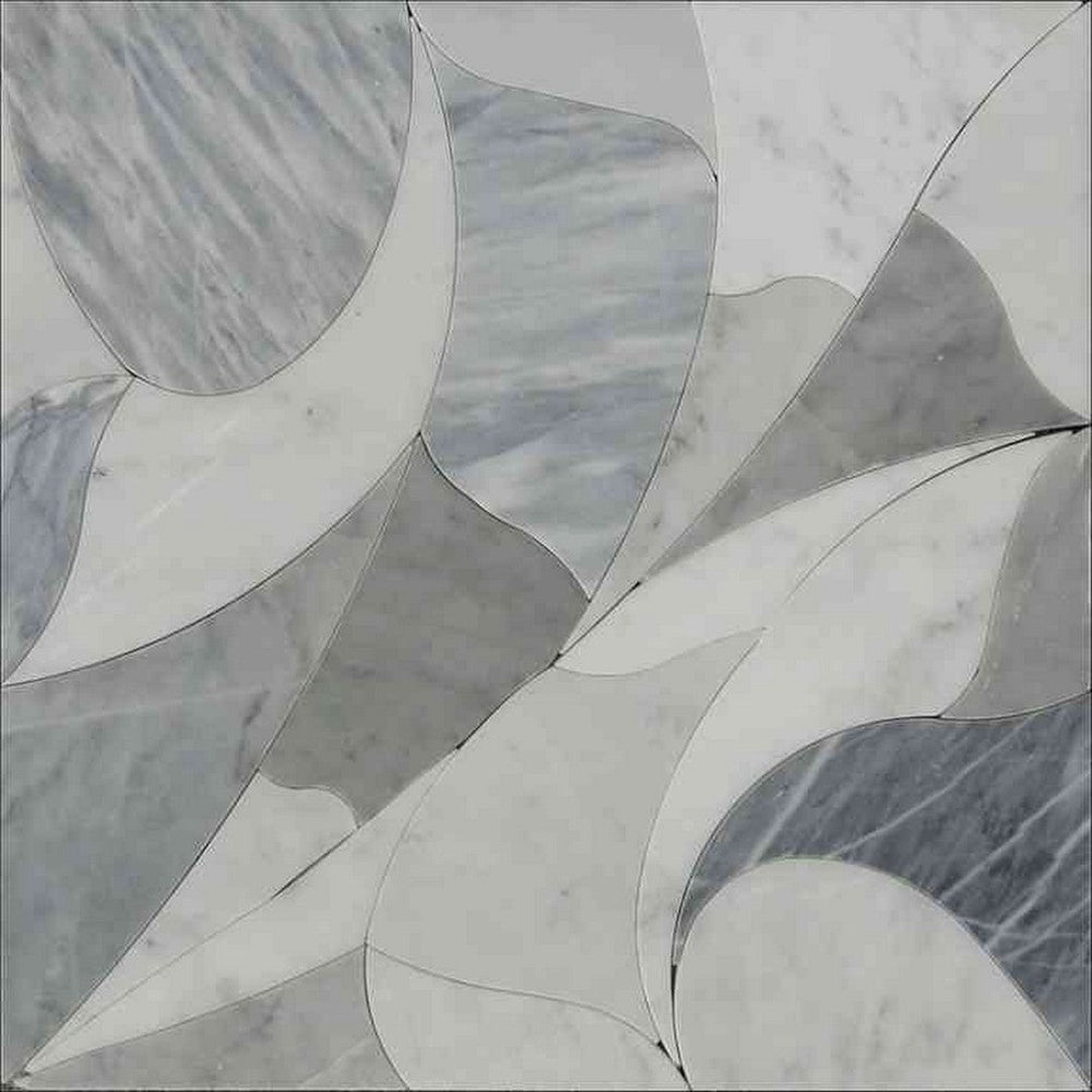 MiR Waterjet 12" x 12" Bianco Carrara & Bardiglio Nuvolato Natural Stone Mosaic