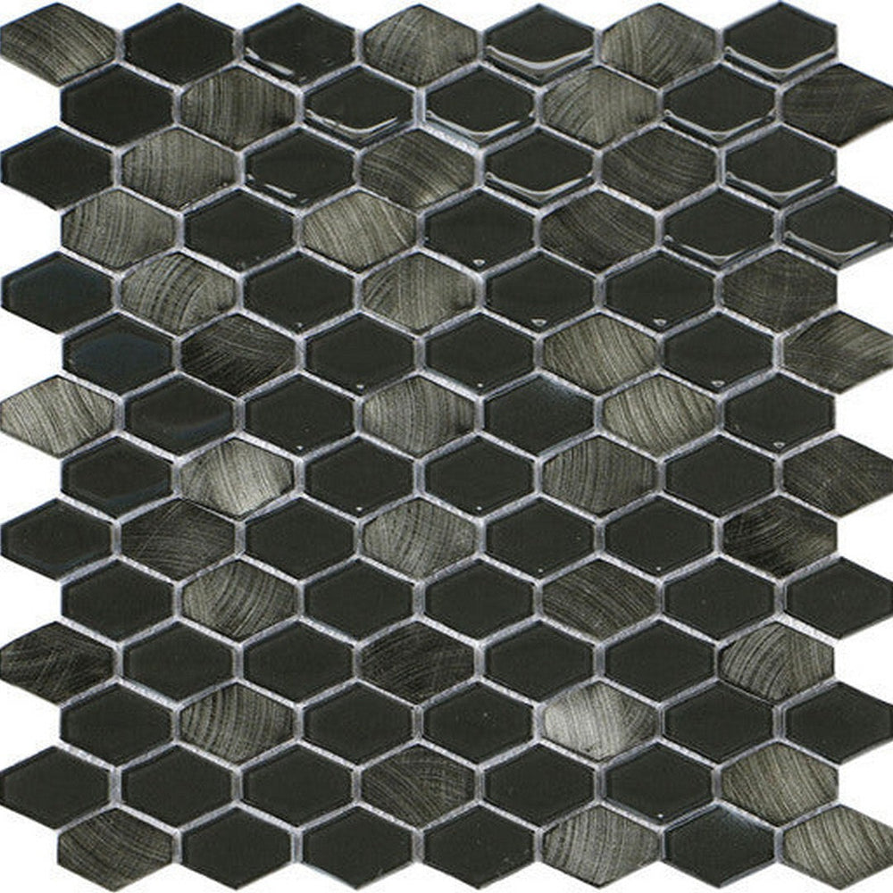 Happy Floors Iridium 11.5" x 11.9" Natural Glass & Stone Hexagon Mosaic