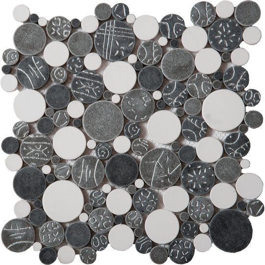 Bati Orient 12" x 12" Exotic Reconstituted Round Natural Stone Mosaic