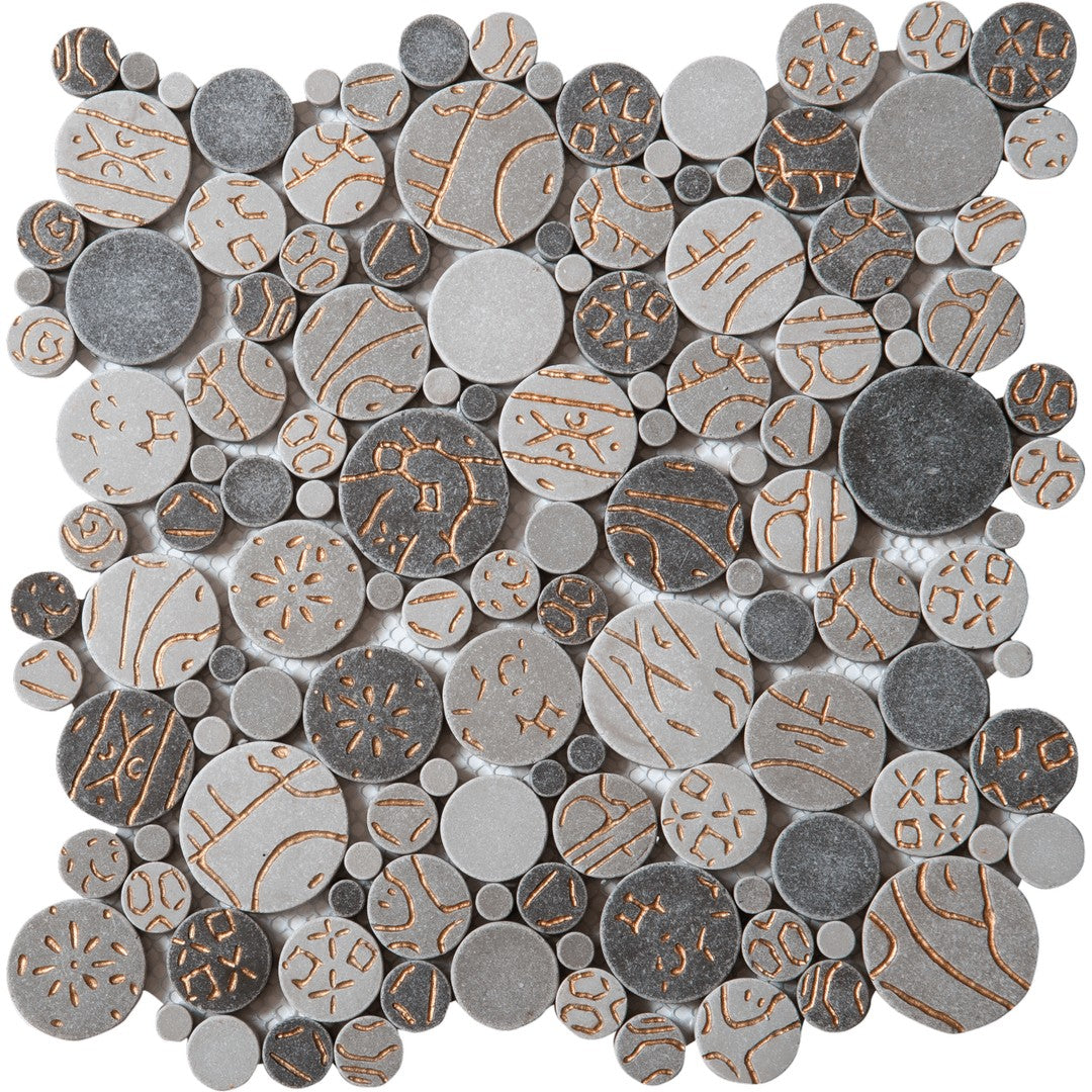 Bati Orient 12" x 12" Exotic Reconstituted Round Natural Stone Mosaic