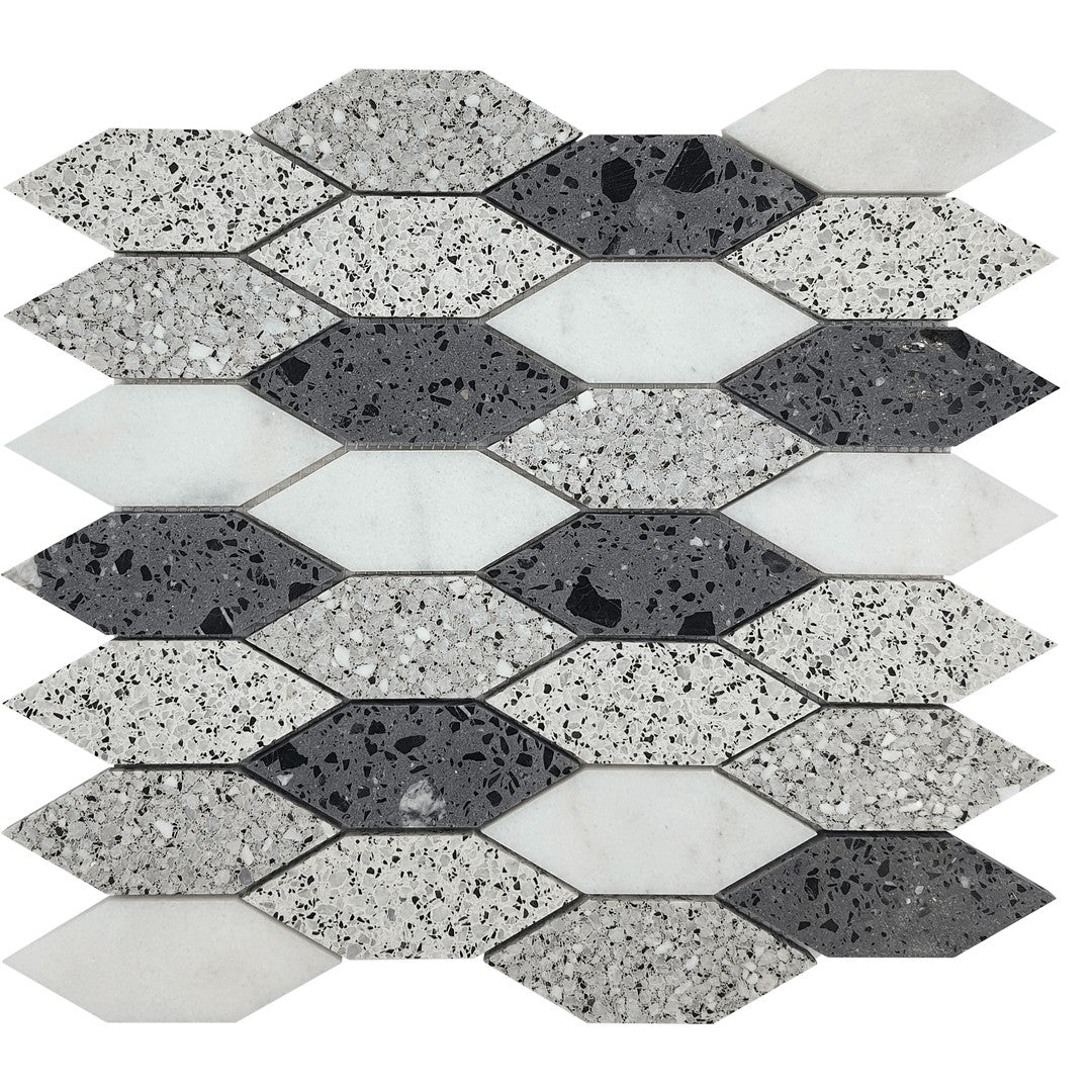Bati Orient 13" x 13.8" Terrazzo Long Hexagon Marble Mosaic