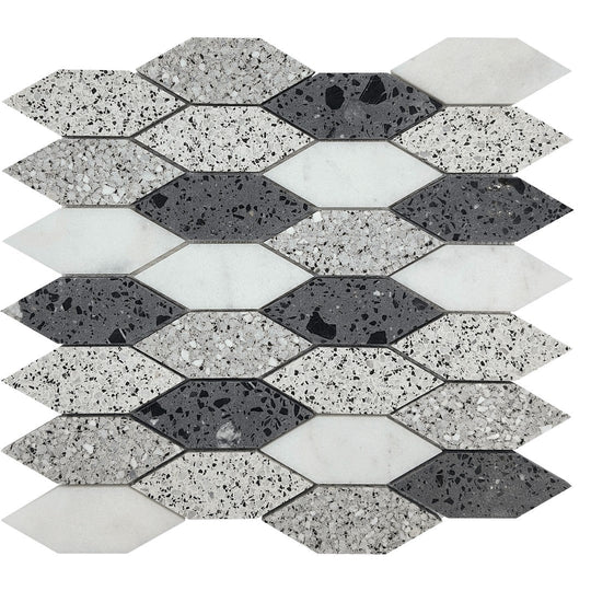 Bati Orient 13" x 13.8" Terrazzo Long Hexagon Marble Mosaic