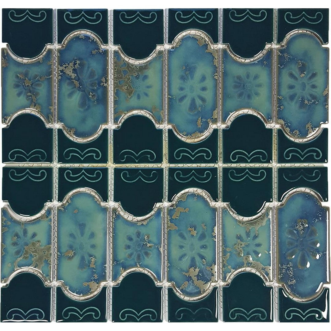 Tesoro 12" x 12.5" Botanical Glossy Porcelain 6" Mosaic