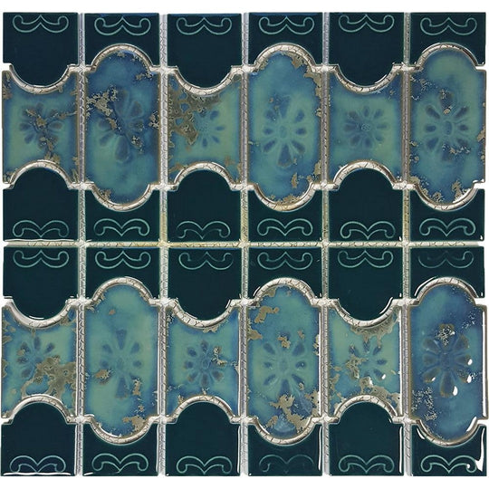 Tesoro 12" x 12.5" Botanical Glossy Porcelain 6" Mosaic