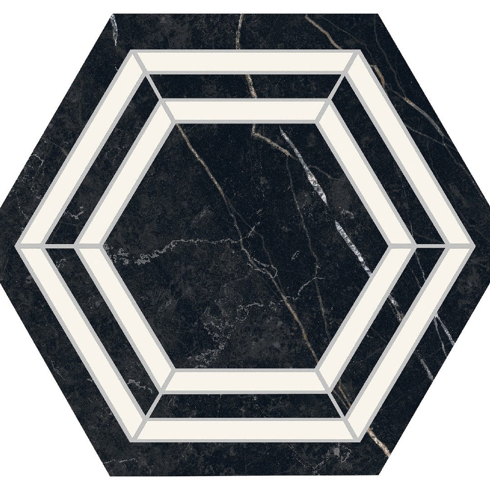 Daltile-Perpetuo-7.87-x-9.12-Matte-Porcelain-Hexagon-Deco-Floor-Tile-Tuxedo