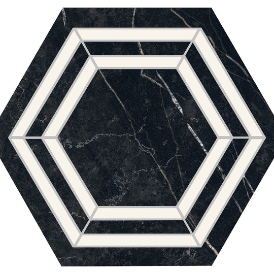 Daltile-Perpetuo-7.87-x-9.12-Matte-Porcelain-Hexagon-Deco-Floor-Tile-Tuxedo