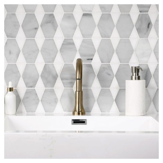 Daltile-Perfix-Mosaix-13.25-x-18-Polished-Natural-Stone-Reverse-Mosaic-Saran-White-|-Thassos