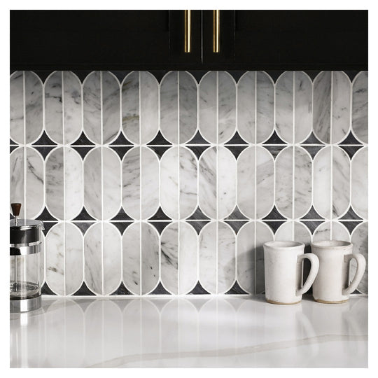 Daltile-Perfix-Mosaix-13.25-x-18-Polished-Natural-Stone-Spring-Mosaic-Ashen-Palissandro-|-Carrara-White