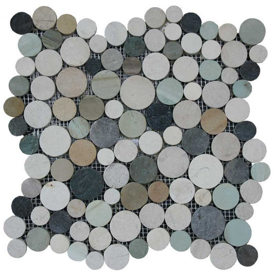 Maniscalco Botany Bay Pebbles 12" x 12" Natural Coin River Rock Mosaic