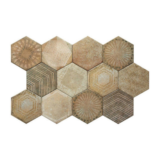 Qualis-Ceramica-5.5-x-6.3-Alma-Matte-Porcelain-Hexagon-Decor-Tile-Sand-Decor