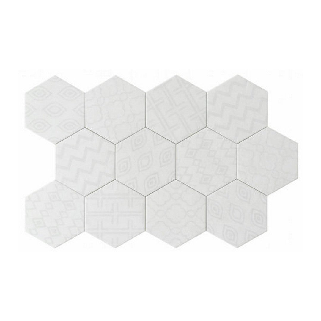 Qualis-Ceramica-5.5-x-6.3-Form-Matte-Porcelain-Hexagon-Decor-Tile-White-Decor-He