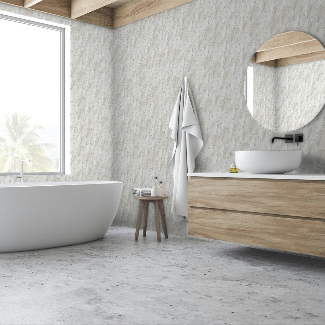 Qualis-Ceramica-12-x-12-Luxury-Rectified-Honed-Porcelain-6-Hexagon-Tile-Amalfi-Calacat