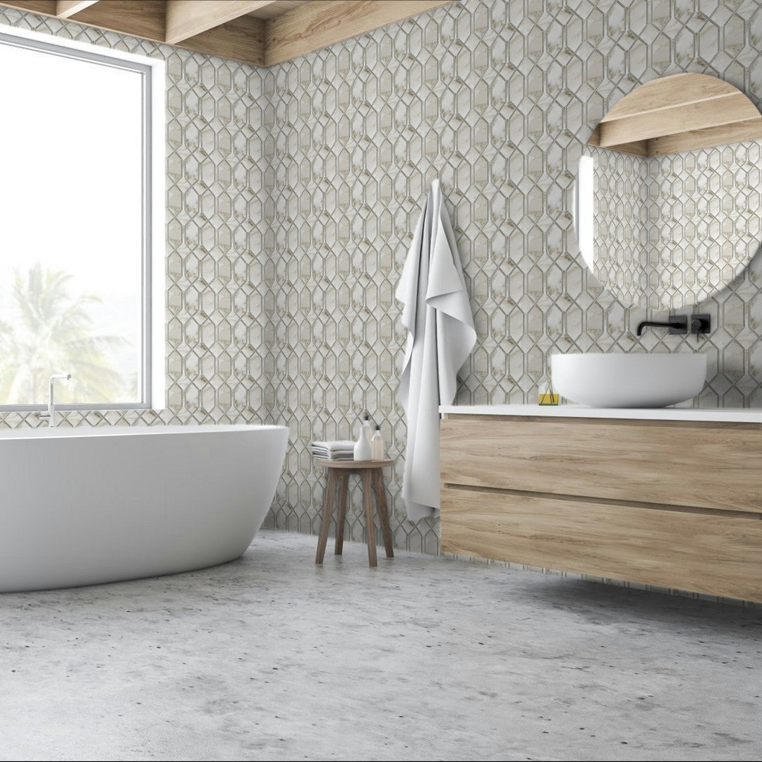 Qualis-Ceramica-12-x-13-Luxury-Rectified-Polished-Porcelain-Modella-Mosaic-Amalfi-Calacat