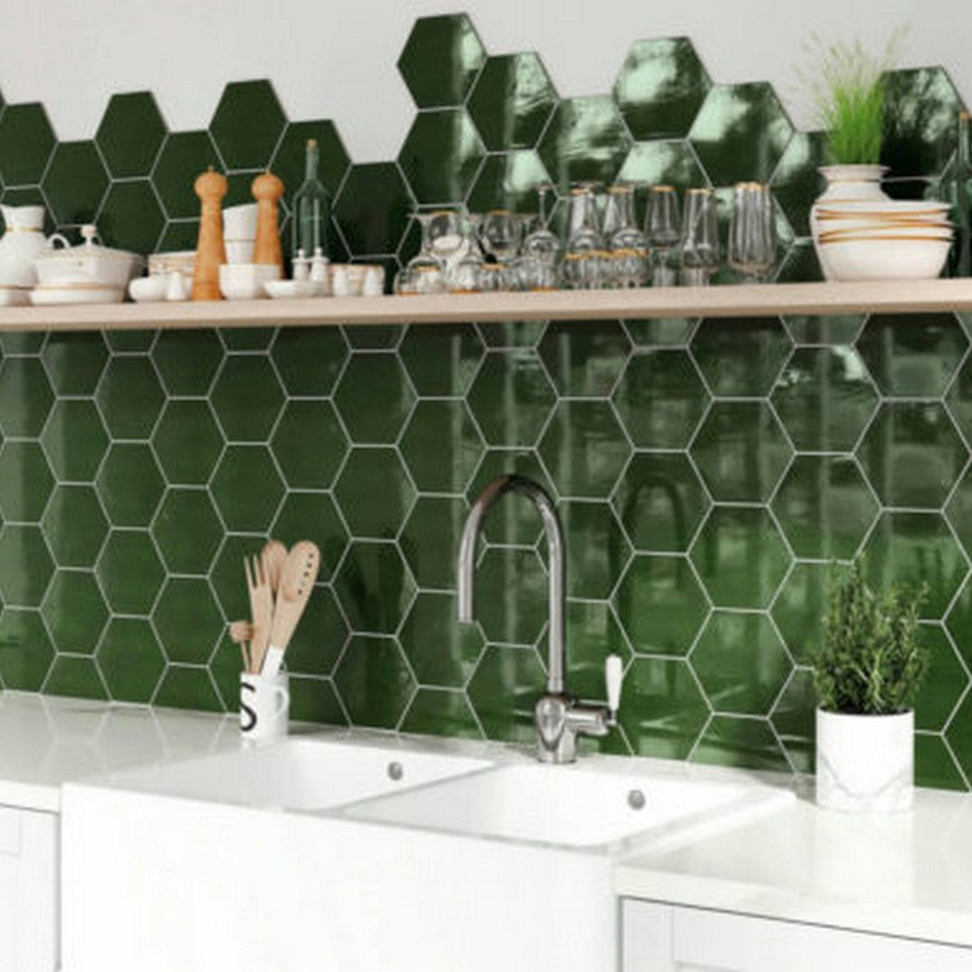 Qualis-Ceramica-Ronda-5.5-x-6.3-Glossy-Porcelain-Hexagon-Tile-Green