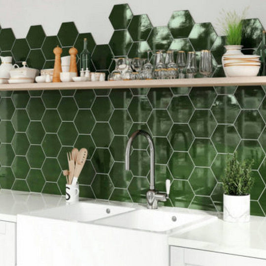 Qualis-Ceramica-Ronda-5.5-x-6.3-Glossy-Porcelain-Hexagon-Tile-Green