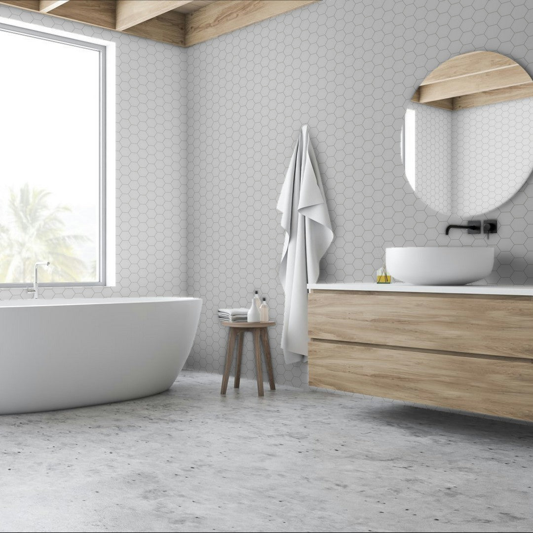 Qualis-Ceramica-Traditions-10.8-x-12.48-Matte-Porcelain-Unglazed-Hex-2-Mosaic-Gallery-Grey