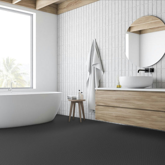 Qualis-Ceramica-Traditions-11.38-x-12.32-Matte-Porcelain-Penny-Round-0.75-Mosaic-Retro-Black