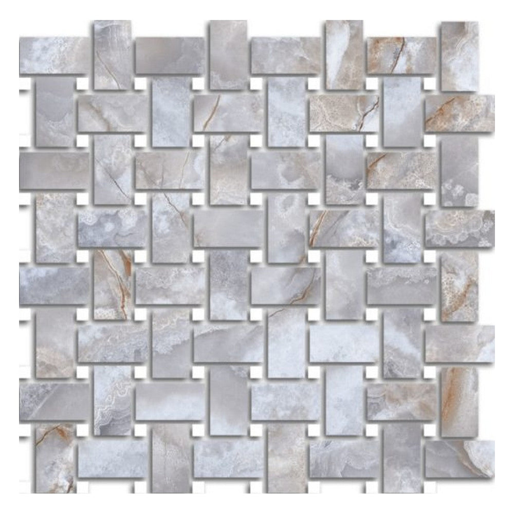 Qualis Ceramica 12" x 12" Treasure Polished Porcelain Basketweave Mosaic