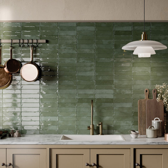 Tesoro-2-x-8-Marrakech-Pressed-Glossy-Porcelain-Brick-Tile-Green