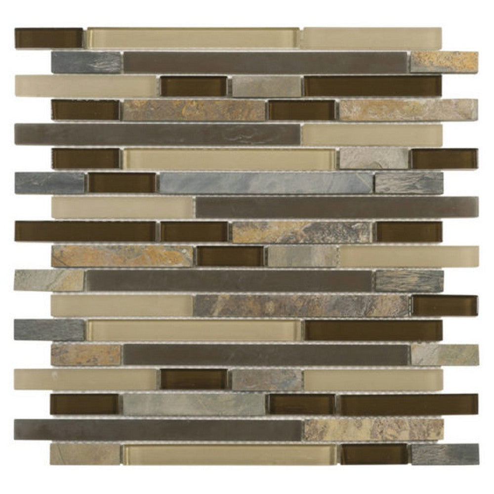 Qualis Ceramica 11.6" x 12" Chelsea Slate Glass Baguette Mosaic