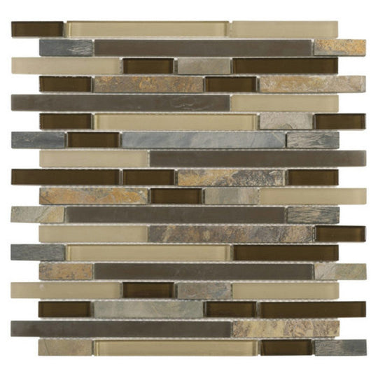 Qualis Ceramica 11.6" x 12" Chelsea Slate Glass Baguette Mosaic