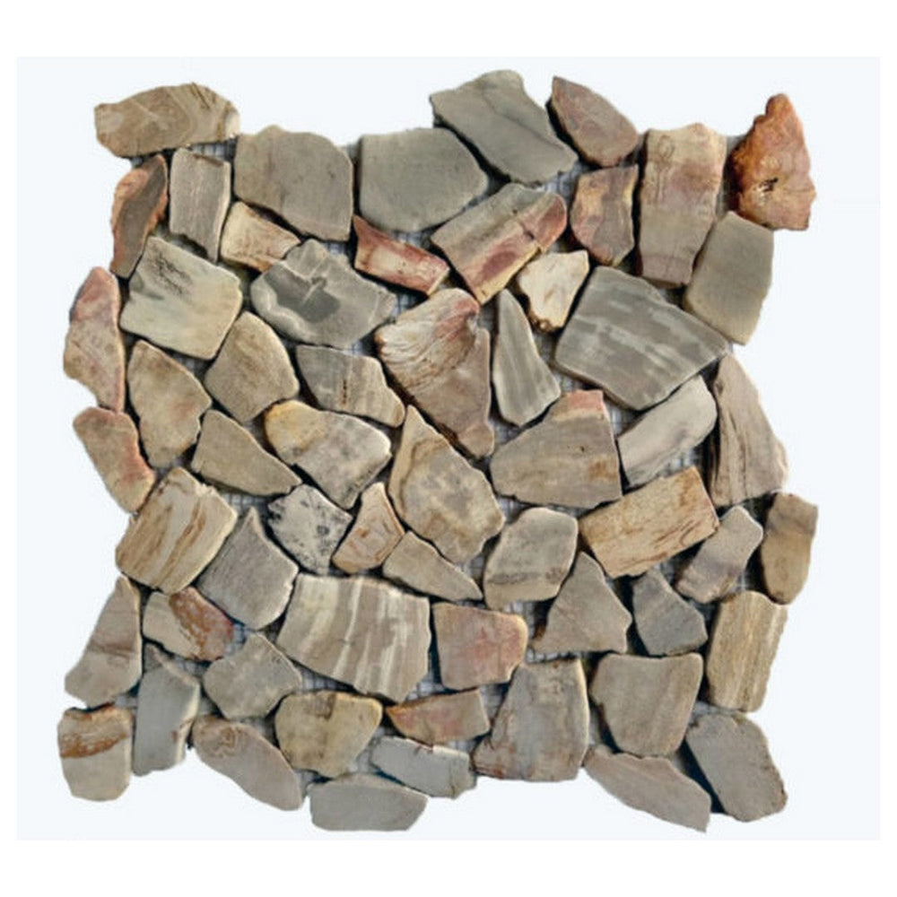 Qualis Ceramica 12" x 12" Chelsea Natural Stone Fossil Wood Mini Opus Mix Mosaic