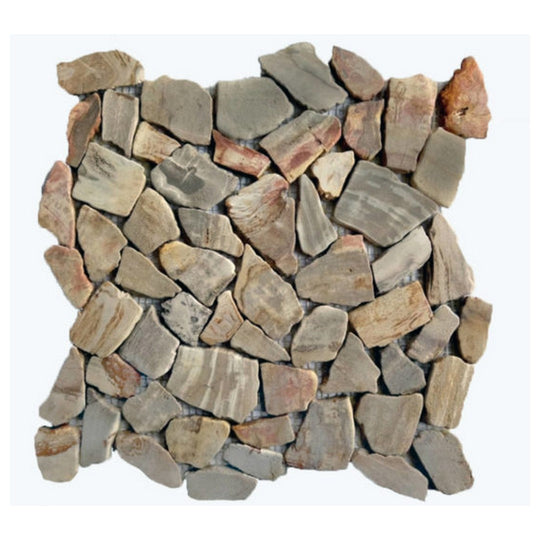 Qualis Ceramica 12" x 12" Chelsea Natural Stone Fossil Wood Mini Opus Mix Mosaic